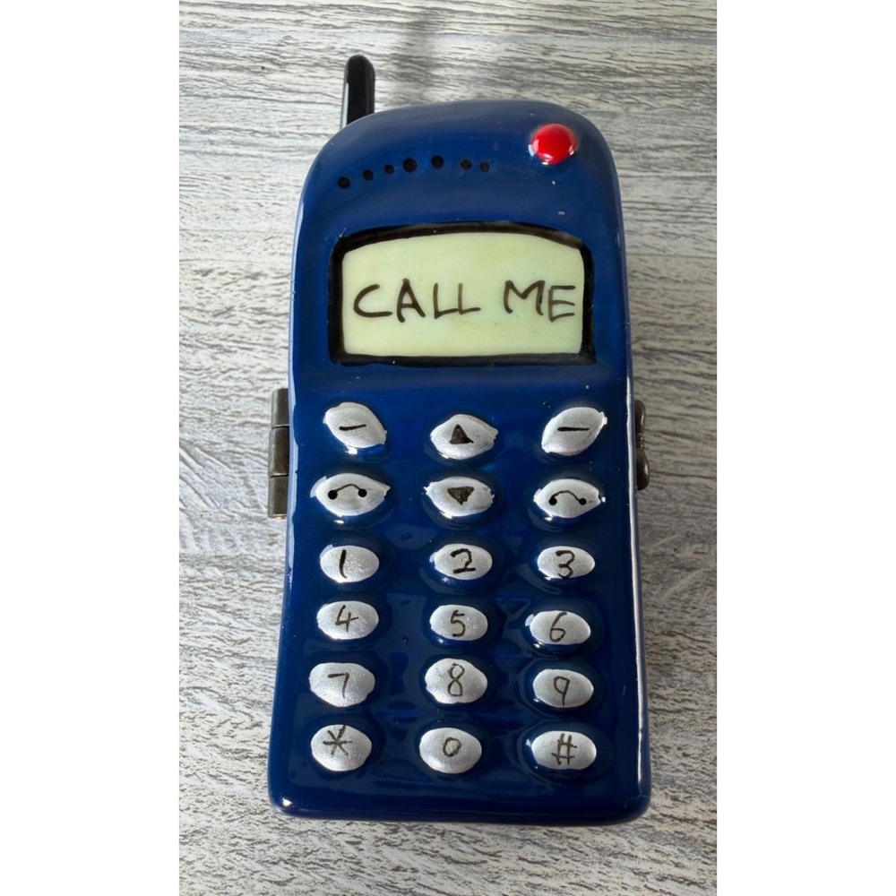 Vintage Y2K Miniature Cell Phone "Call Me" Trinket Box Jewelry Ceramic Hinged 3"